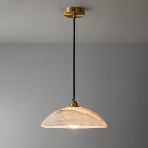Alabaster Dome Pendant Lamp with Warm Brass Hardware