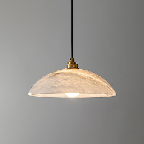 Alabaster Dome Pendant Lamp with Warm Brass Hardware