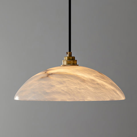 Alabaster Dome Pendant Lamp with Warm Brass Hardware