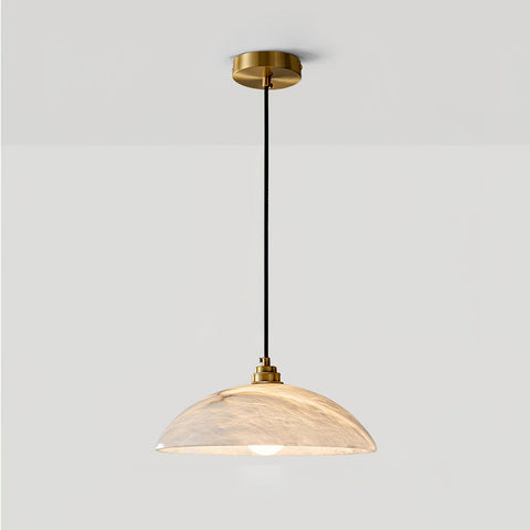 Alabaster Dome Pendant Lamp with Warm Brass Hardware