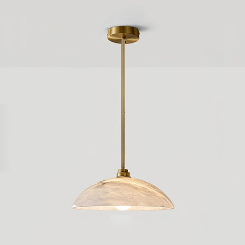 Alabaster Dome Pendant Lamp with Warm Brass Hardware