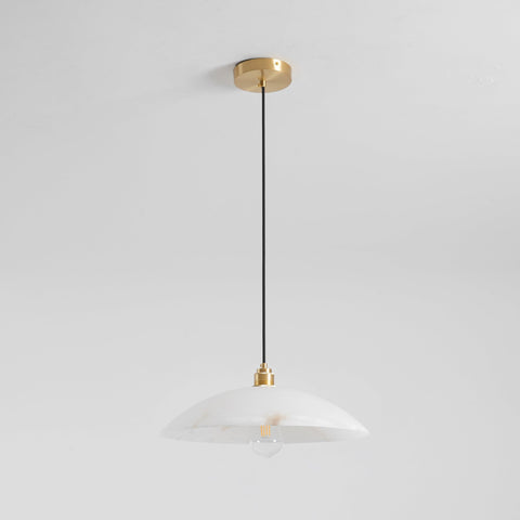 Alabaster Dome Pendant Lamp with Warm Brass Hardware