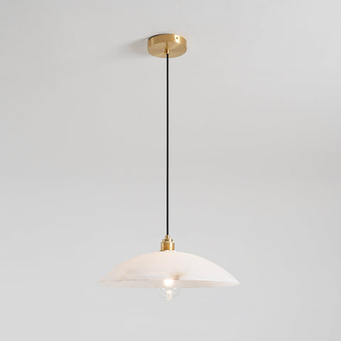 Alabaster Dome Pendant Lamp with Warm Brass Hardware