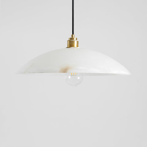Alabaster Dome Pendant Lamp with Warm Brass Hardware