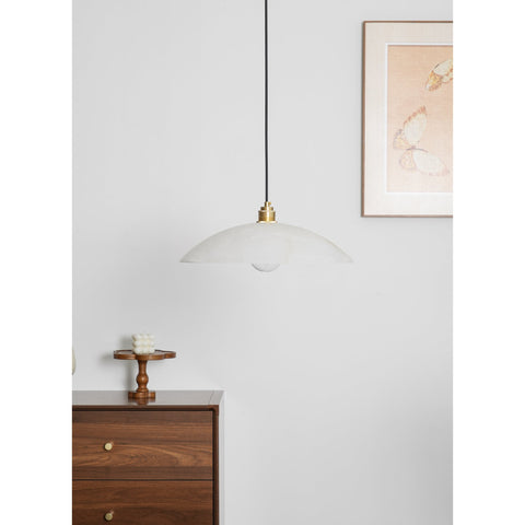 Alabaster Dome Pendant Lamp with Warm Brass Hardware