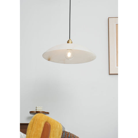 Alabaster Dome Pendant Lamp with Warm Brass Hardware
