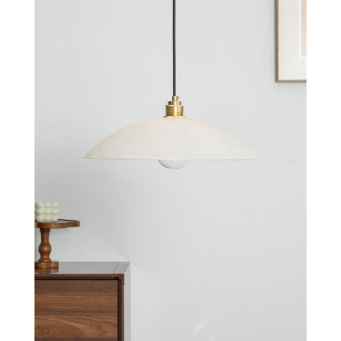 Alabaster Dome Pendant Lamp with Warm Brass Hardware