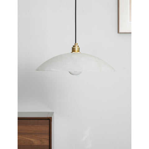 Alabaster Dome Pendant Lamp with Warm Brass Hardware