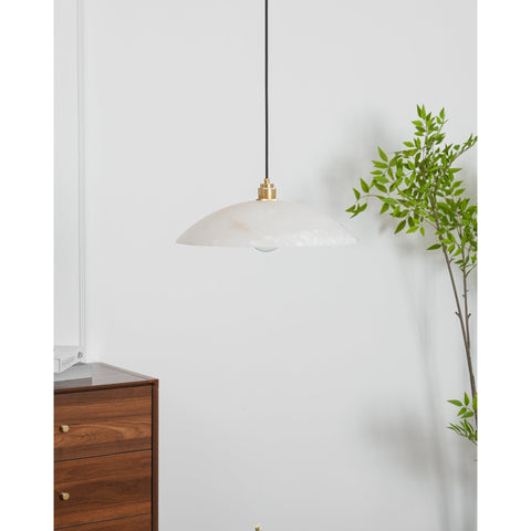 Alabaster Dome Pendant Lamp with Warm Brass Hardware