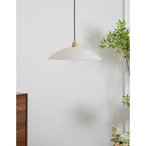 Alabaster Dome Pendant Lamp with Warm Brass Hardware