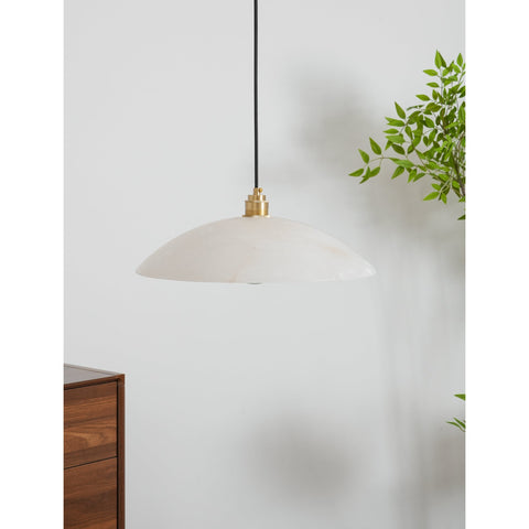Alabaster Dome Pendant Lamp with Warm Brass Hardware