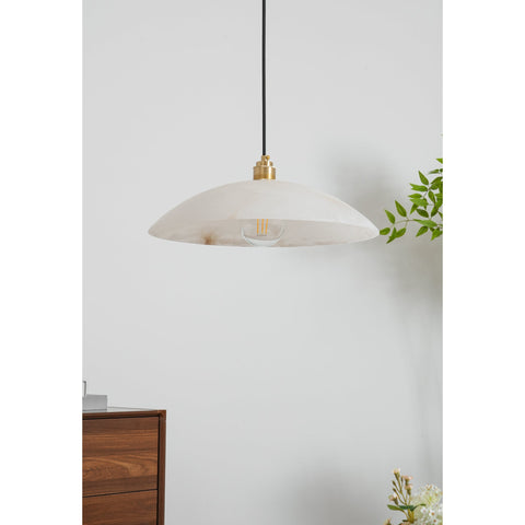 Alabaster Dome Pendant Lamp with Warm Brass Hardware