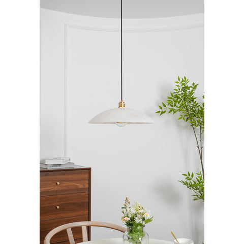 Alabaster Dome Pendant Lamp with Warm Brass Hardware