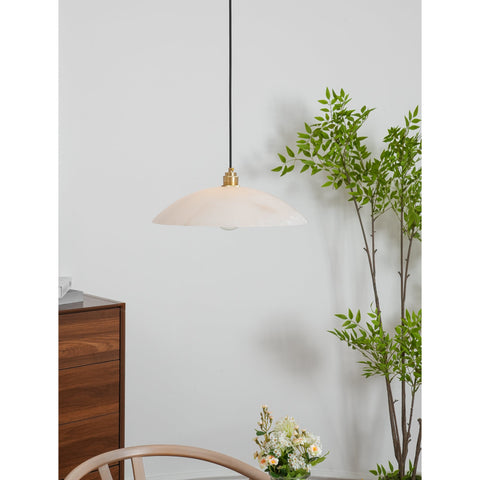 Alabaster Dome Pendant Lamp with Warm Brass Hardware