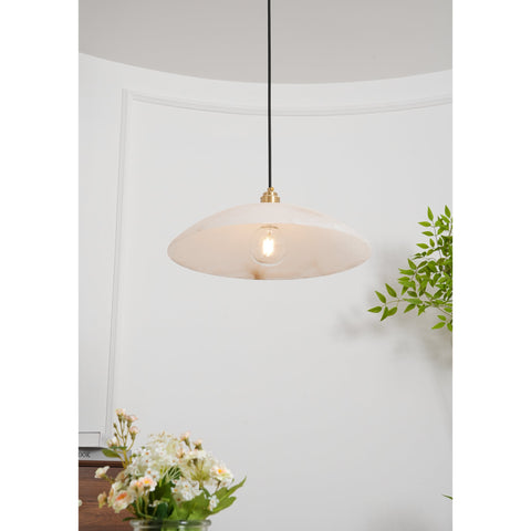 Alabaster Dome Pendant Lamp with Warm Brass Hardware