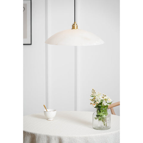 Alabaster Dome Pendant Lamp with Warm Brass Hardware
