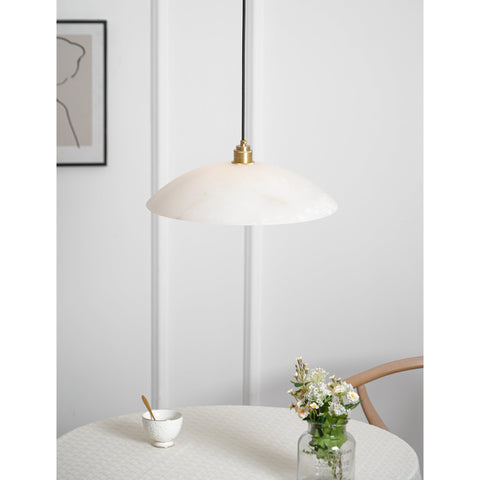 Alabaster Dome Pendant Lamp with Warm Brass Hardware
