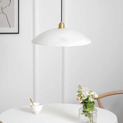 Alabaster Dome Pendant Lamp with Warm Brass Hardware