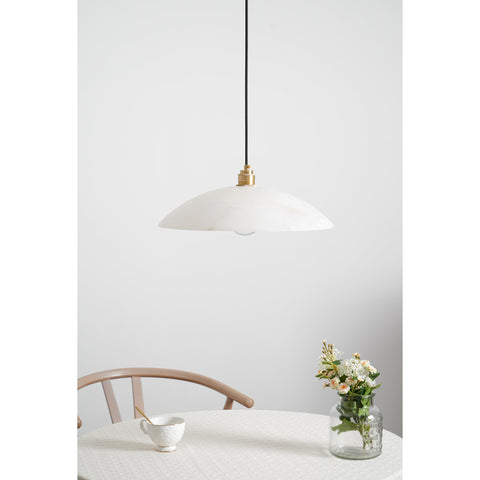 Alabaster Dome Pendant Lamp with Warm Brass Hardware