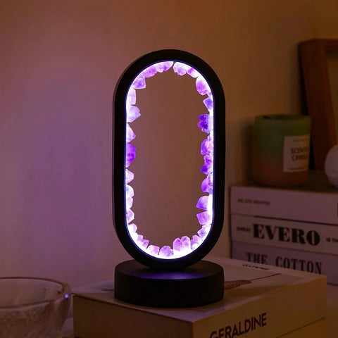 Amethyst Crystal Effect LED Table Lamp with Oval Frame and Ambient Lighting