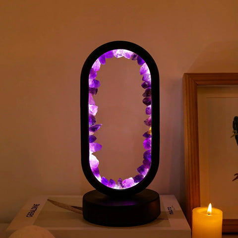 Amethyst Crystal Effect LED Table Lamp with Oval Frame and Ambient Lighting