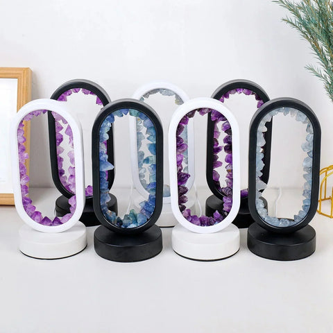 Amethyst Crystal Effect LED Table Lamp with Oval Frame and Ambient Lighting