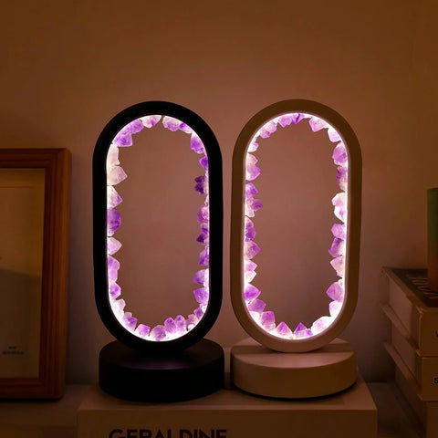 Amethyst Crystal Effect LED Table Lamp with Oval Frame and Ambient Lighting