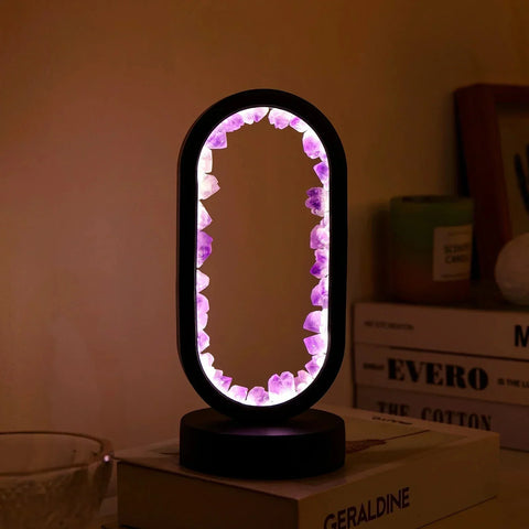 Amethyst Crystal Effect LED Table Lamp with Oval Frame and Ambient Lighting