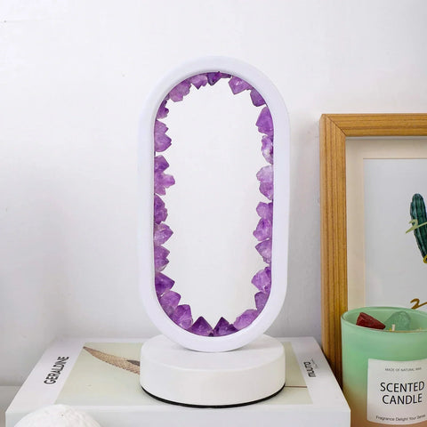 Amethyst Crystal Effect LED Table Lamp with Oval Frame and Ambient Lighting
