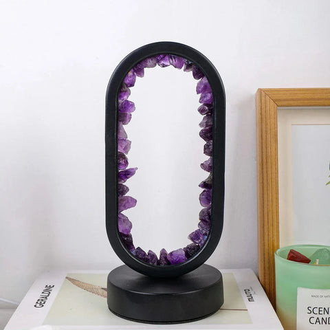 Amethyst Crystal Effect LED Table Lamp with Oval Frame and Ambient Lighting