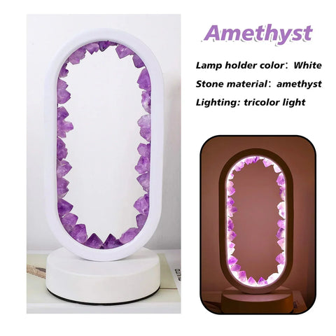 Amethyst Crystal Effect LED Table Lamp with Oval Frame and Ambient Lighting