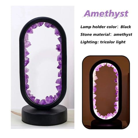 Amethyst Crystal Effect LED Table Lamp with Oval Frame and Ambient Lighting