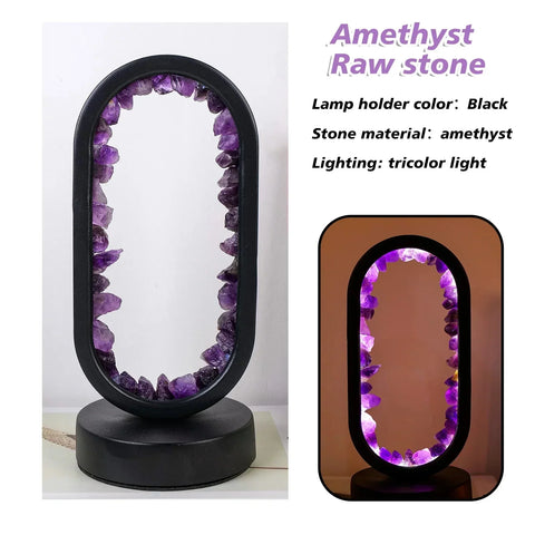 Amethyst Crystal Effect LED Table Lamp with Oval Frame and Ambient Lighting