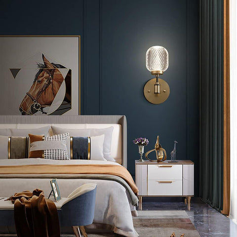 Brass Wall Sconce with Textured Crystal Shade