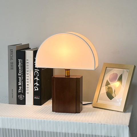 Arched Wood Table Lamp with Linen Shade and Warm Ambient Light