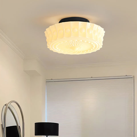 Glass Ceiling Light with Vintage Round Shade