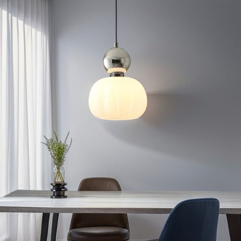 Art Deco Glass Pendant Light with Metal Frame