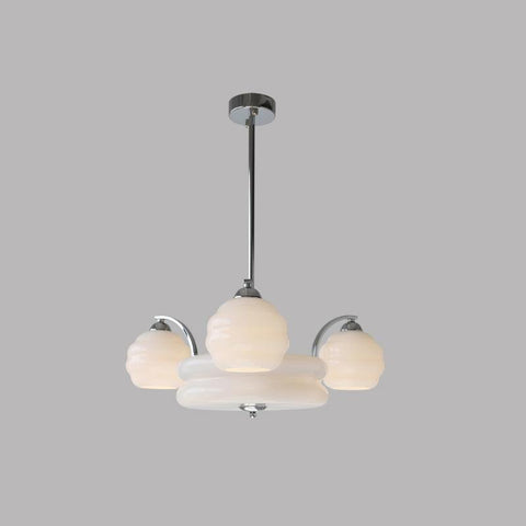 Chandelier with Curved Metal Arms and Ribbed Glass Globe Shades