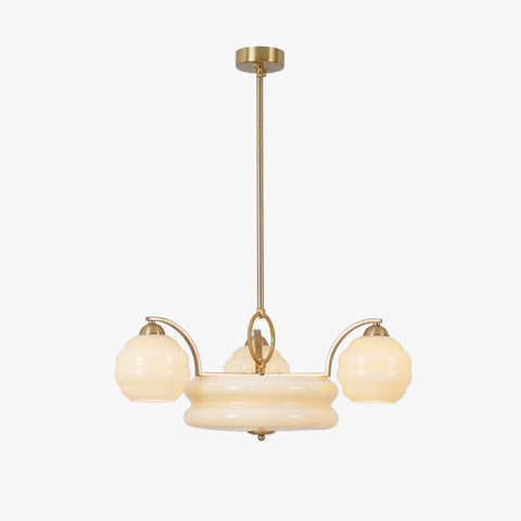 Chandelier with Curved Metal Arms and Ribbed Glass Globe Shades