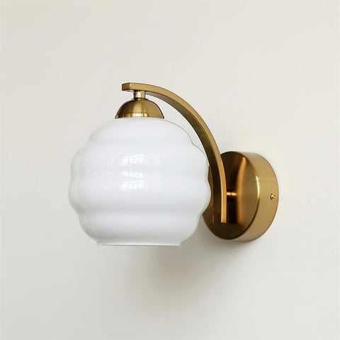 Art Deco Wall Lamp with Curved Glass Shade and Pull Chain