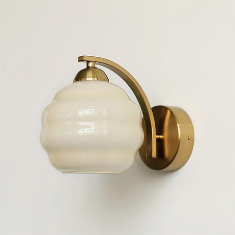 Art Deco Wall Lamp with Curved Glass Shade and Pull Chain