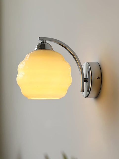 Art Deco Wall Lamp with Curved Glass Shade and Pull Chain