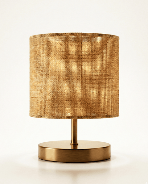 Natural Fabric Table Lamp with Brass-Finish Base