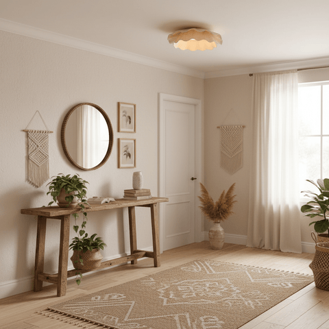 Ceiling Light with Pleated Fabric Shade and Scalloped Edge