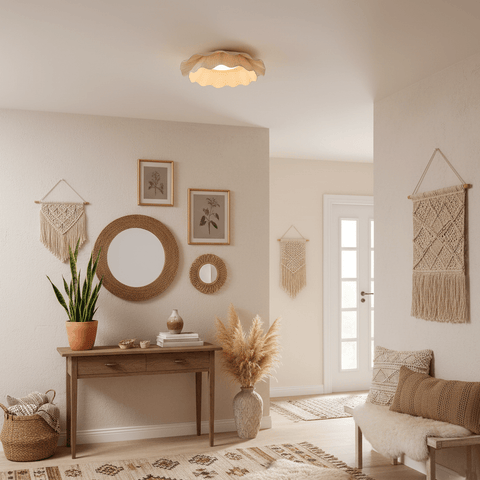 Ceiling Light with Pleated Fabric Shade and Scalloped Edge