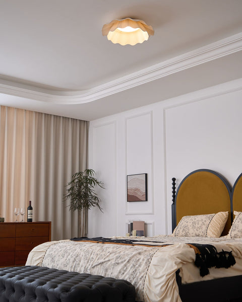 Ceiling Light with Pleated Fabric Shade and Scalloped Edge