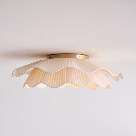 Ceiling Light with Pleated Fabric Shade and Scalloped Edge