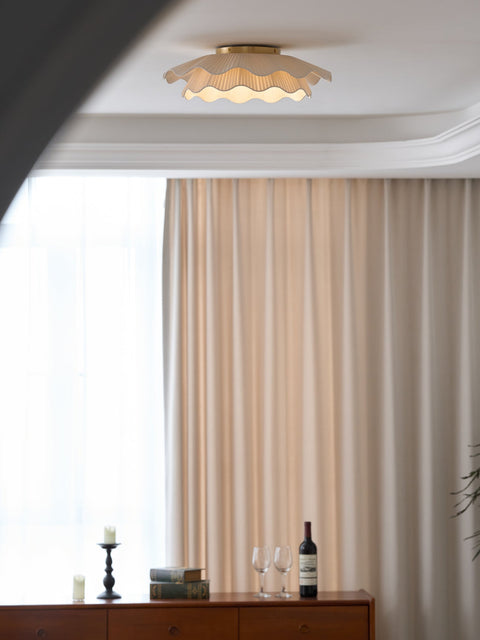 Ceiling Light with Pleated Fabric Shade and Scalloped Edge