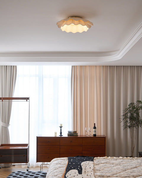Ceiling Light with Pleated Fabric Shade and Scalloped Edge