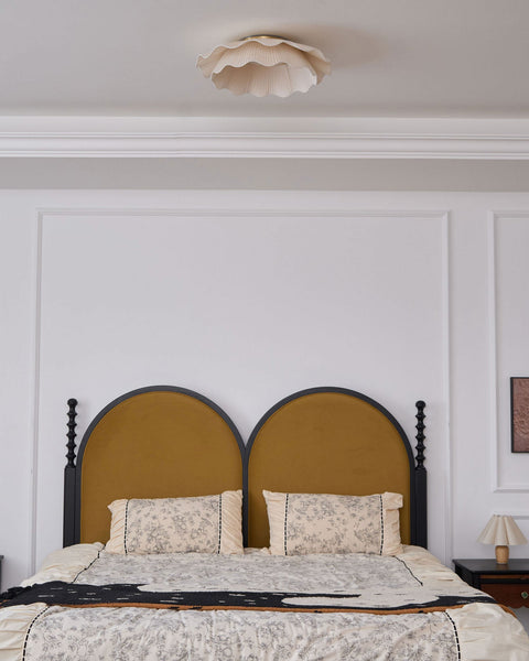 Ceiling Light with Pleated Fabric Shade and Scalloped Edge